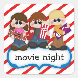 映画夜ポップコーンのストライプな子供のプランナーのステッカー スクエアシール
