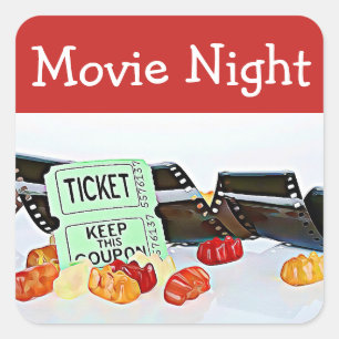 映画夜劇場の誕生会のステッカー スクエアシール