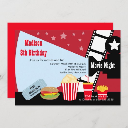 映画夜子供の誕生日のパーティの招待状 招待状 (正面/裏面)