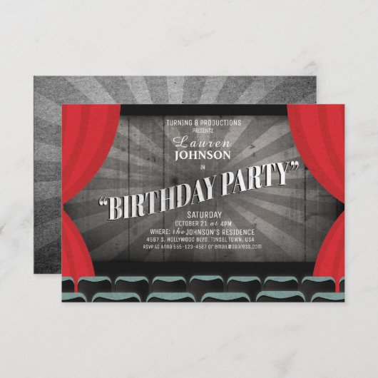 映画夜誕生会の劇場の招待状 招待状 (正面/裏面)