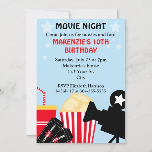 映画夜誕生日 招待状 (正面)