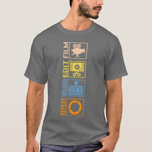 映画撮影フィルム編集アップロードリピート 楽しい Tシャツ (正面)