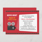 映画映写機映画の夜の誕生日パーティー 招待状 (正面/裏面)