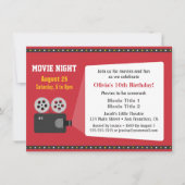 映画映写機映画の夜の誕生日パーティー 招待状 (正面)