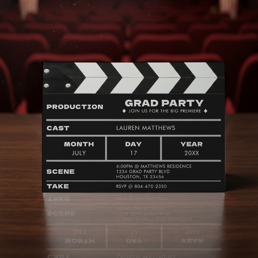 映画用クラッパーボード 卒業パーティー 招待状