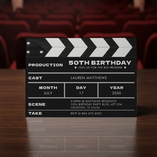 映画用クラッパーボード 50歳の誕生日パーティー 招待状