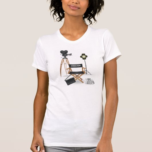 映画監督の椅子とヴィンテージ映画カメラセット Tシャツ (正面)