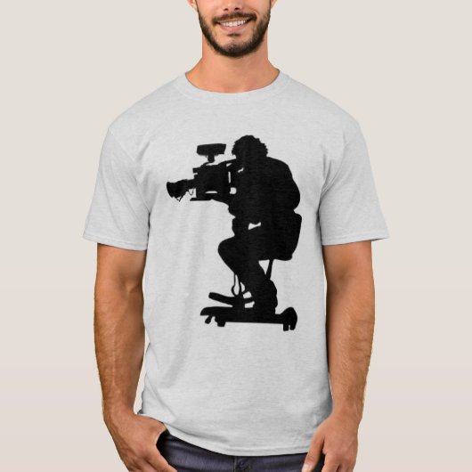 映画製作者は灰色半合われたメンズティーのシルエットを描きます Tシャツ (正面)