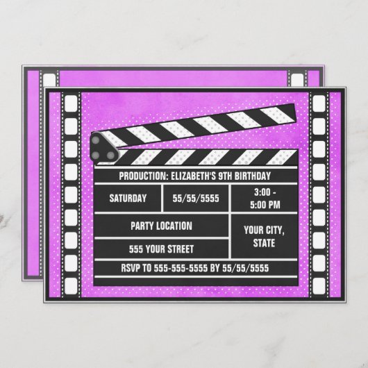 映画誕生会の下見板の紫色 招待状 (正面/裏面)
