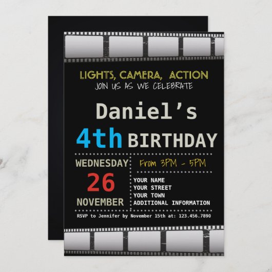 映画誕生日のパーティの招待状 招待状 (正面/裏面)