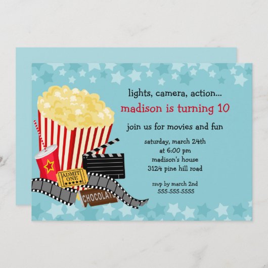 映画誕生日のパーティの招待状 招待状 (正面/裏面)