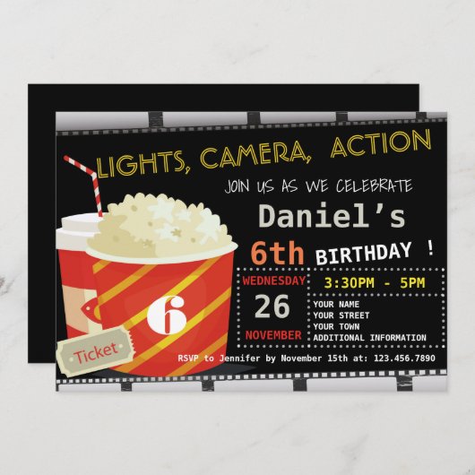 映画誕生日のパーティの招待状 招待状 (正面/裏面)