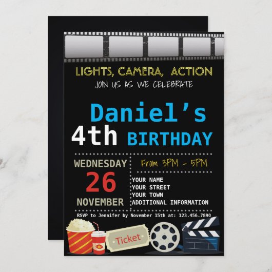 映画誕生日のパーティの招待状 招待状 (正面/裏面)