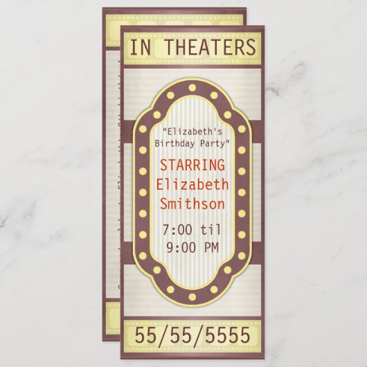 映画誕生日パーティーのマーキー 招待状 (正面/裏面)