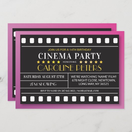 映画誕生日パーティーAny Age Theater映画招待状 招待状 (正面/裏面)