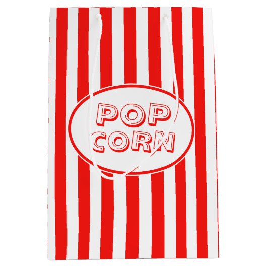 映画赤と白をテーマにしたポップコーン ミディアムペーパーバッグ (正面)