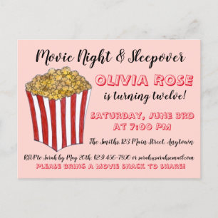 映画鑑賞会 映画パーティー お泊まり会 ポップコーン 誕生日パーティー インビテーションポストカード