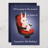 映画館のかわいいバニーの誕生日 招待状 (正面/裏面)