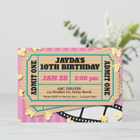 映画館のチケットピンクの招待 招待状 (スタンド正面)