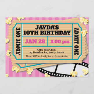 映画館のチケットピンクの招待 招待状