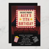 映画館のパーティーの誕生日の招待状 招待状 (正面/裏面)