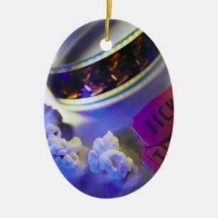 映画館のフィルム、ポップコーン及びチケット セラミックオーナメント