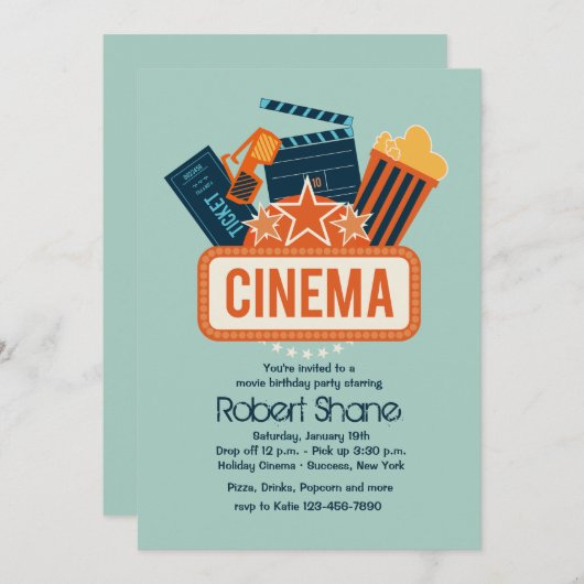 映画館の星のパーティの招待状 招待状 (正面/裏面)