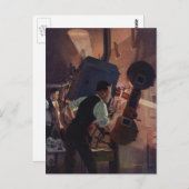 映画館の映写技師、ヴィンテージ ビジネス ポストカード (正面/裏面)