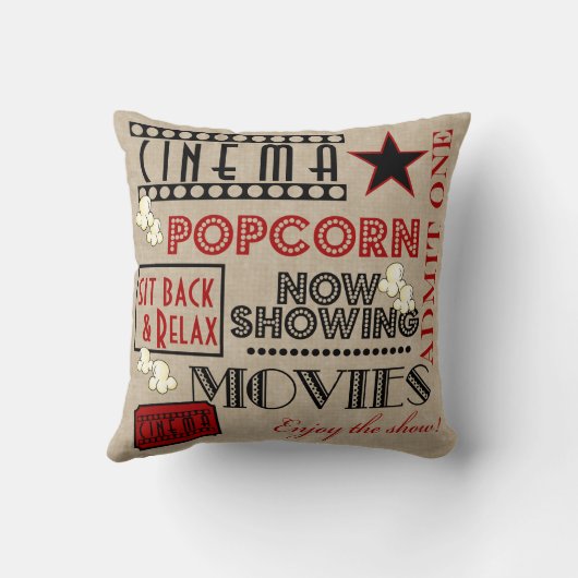 映画館の映画館は枕赤い1つのチケットを是認します クッション (裏面)