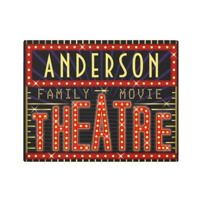 映画館の玄関ひさしの家の映画館|の名前をカスタムするV2 メタルプリント (正面)