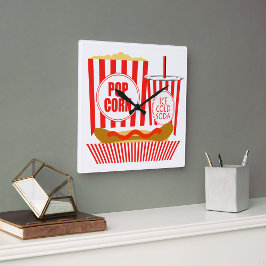 映画館の食べ物と飲み物 スクエア壁時計