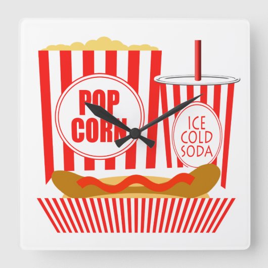 映画館の食べ物と飲み物 スクエア壁時計 (正面)