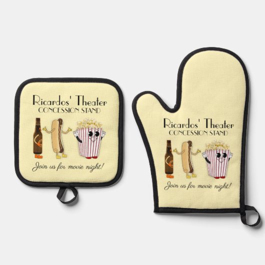 映画館コンセッション台 鍋つかみ&鍋敷きセット (正面)