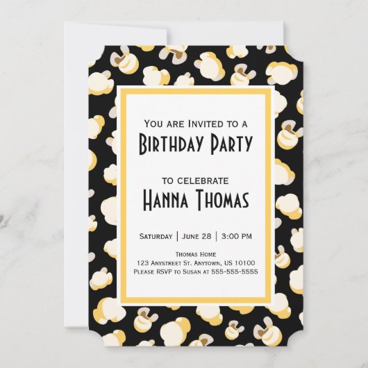 映画館ポップコーンテーマ誕生日招待状 招待状 (正面)