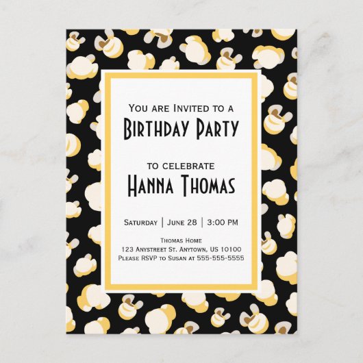 映画館ポップコーンテーマ誕生日 インビテーションポストカード (正面)