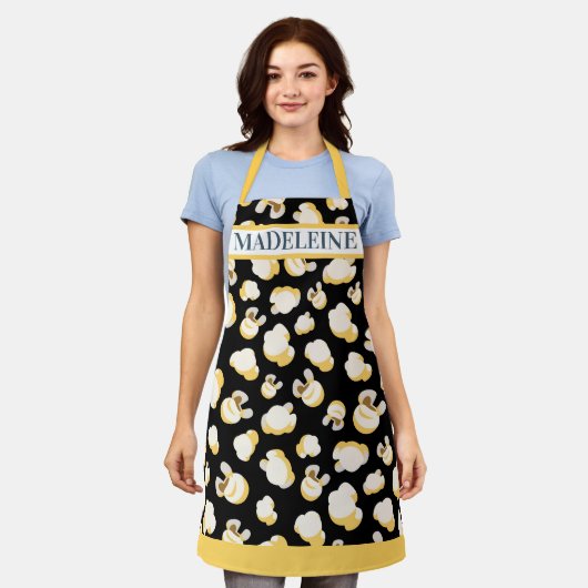 映画館ポップコーン譲歩名前をカスタムする エプロン (着用した状態)