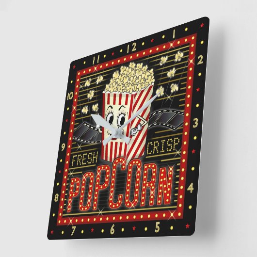 映画館マーキーホームシネマポップコーン スクエア壁時計 (傾斜)