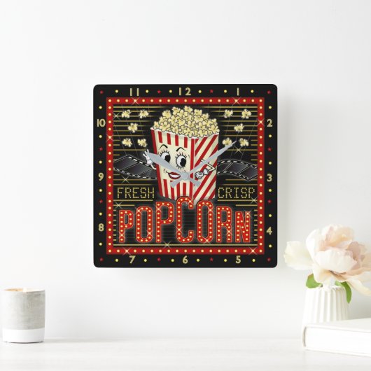 映画館マーキーホームシネマポップコーン スクエア壁時計 (ホーム)