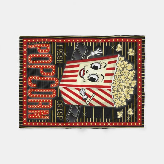 映画館マーキーホームシネマポップコーン フリースブランケット (正面(横))