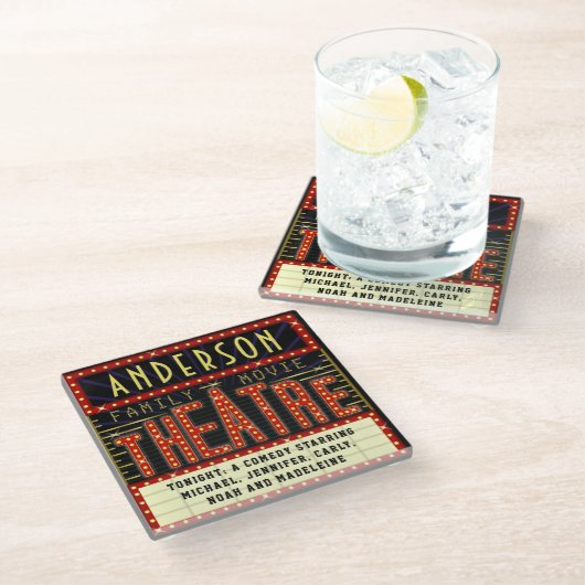 映画館マーキーホームシネマ |名前をカスタムする ガラスコースター (アングル)