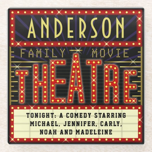 映画館マーキーホームシネマ |名前をカスタムする ガラスコースター (正面)