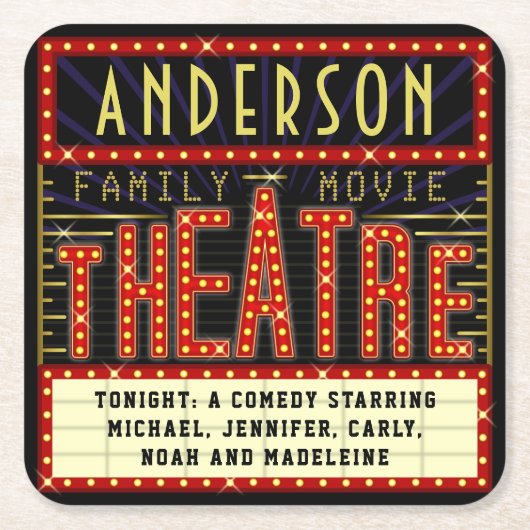 映画館マーキーホームシネマ |名前をカスタムする スクエアペーパーコースター (正面)