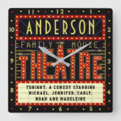 映画館マーキーホームシネマ |名前をカスタムする スクエア壁時計 (正面)