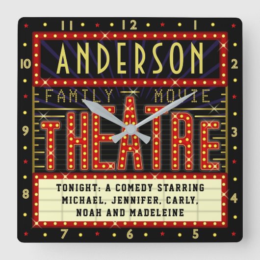 映画館マーキーホームシネマ |名前をカスタムする スクエア壁時計 (正面)