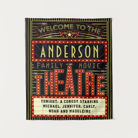 映画館マーキーホームシネマ |名前をカスタムする タペストリー (正面)