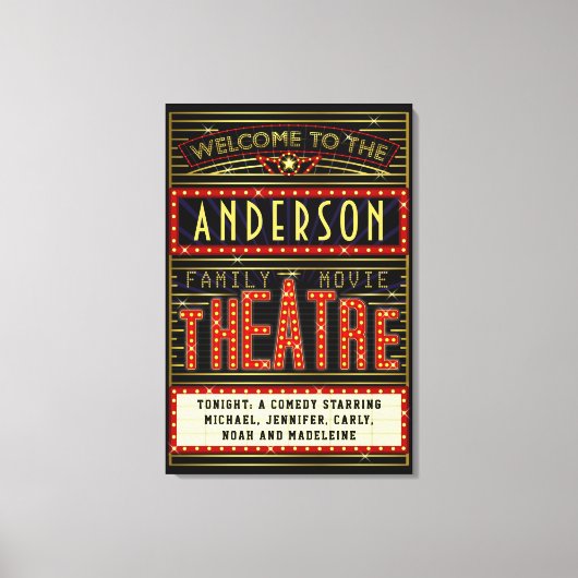 映画館マーキーホームシネマ |名前24 x 36 キャンバスプリント (正面)