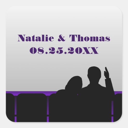 映画館結婚式用シール，紫 スクエアシール (正面)