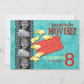 映画&ポップコーン写真誕生日パーティーの招待 招待状 (正面)