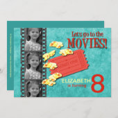 映画&ポップコーン写真誕生日パーティーの招待 招待状 (正面/裏面)