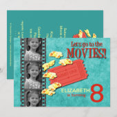 映画＆ポップコーン フォト バースデー パーティー 招待状 (正面/裏面)